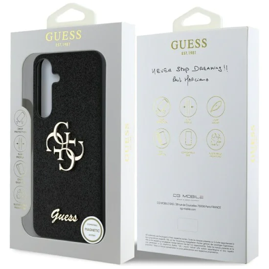 Калъф за Samsung Galaxy S25 - Guess - Glitter Script Big 4G Logo (GUHCS25SHG4SGK) - Черен
