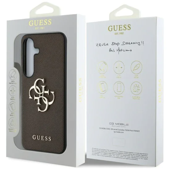 Калъф за Samsung Galaxy S25 - Guess - Hardcase 4G Grained Big and Classic Logo (GUHCS25SPGT4MBW) - Кафяв