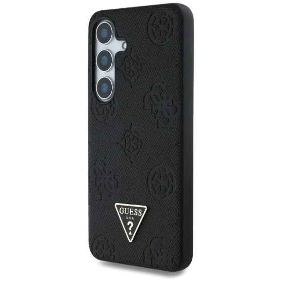 Калъф за Samsung Galaxy S25 - Guess - Peony Grained Hot Stamp Triangle Logo MagSafe (GUHMS25SPGBTMK) - Черен