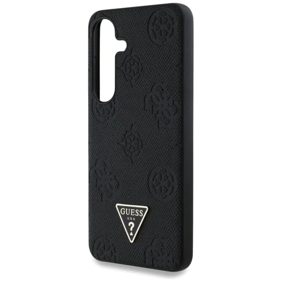 Калъф за Samsung Galaxy S25 - Guess - Peony Grained Hot Stamp Triangle Logo MagSafe (GUHMS25SPGBTMK) - Черен