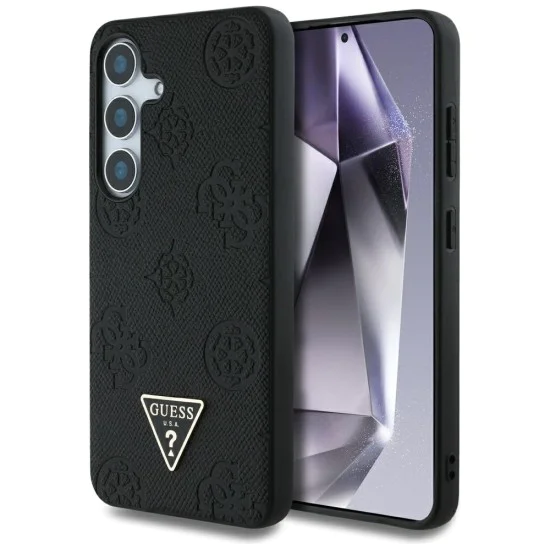 Калъф за Samsung Galaxy S25 - Guess - Peony Grained Hot Stamp Triangle Logo MagSafe (GUHMS25SPGBTMK) - Черен