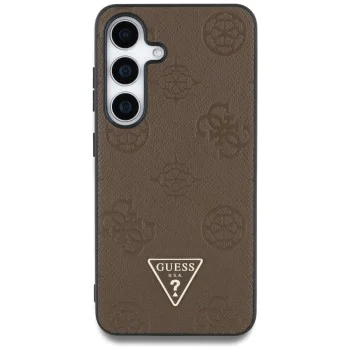 Калъф за Samsung Galaxy S25 - Guess - Peony Grained Hot Stamp Triangle Logo MagSafe (GUHMS25SPGBTMW) - Кафяв