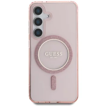 Калъф за Samsung Galaxy S25 - Guess - IML Glitter Circle MagSafe (GUHMS25SHFGEREP) - Розов