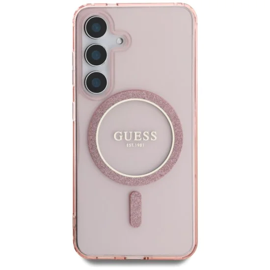 Калъф за Samsung Galaxy S25 - Guess - IML Glitter Circle MagSafe (GUHMS25SHFGEREP) - Розов