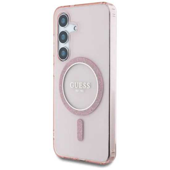 Калъф за Samsung Galaxy S25 - Guess - IML Glitter Circle MagSafe (GUHMS25SHFGEREP) - Розов