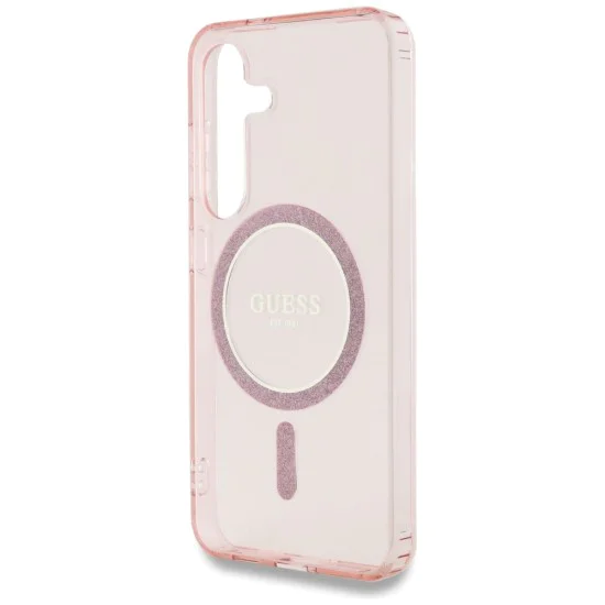 Калъф за Samsung Galaxy S25 - Guess - IML Glitter Circle MagSafe (GUHMS25SHFGEREP) - Розов