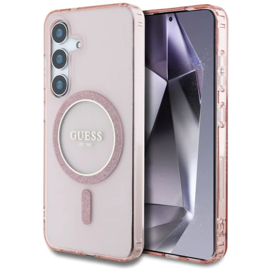 Калъф за Samsung Galaxy S25 - Guess - IML Glitter Circle MagSafe (GUHMS25SHFGEREP) - Розов