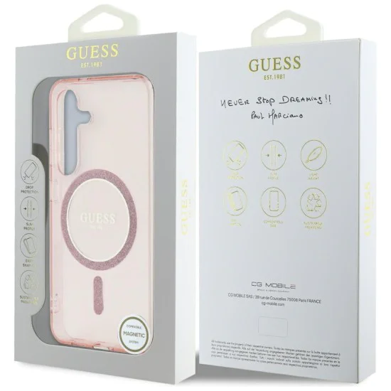 Калъф за Samsung Galaxy S25 - Guess - IML Glitter Circle MagSafe (GUHMS25SHFGEREP) - Розов