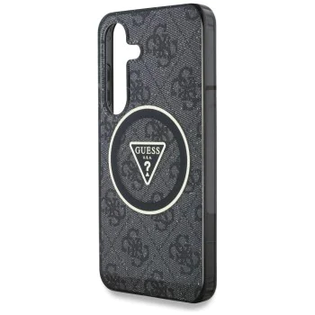 Калъф за Samsung Galaxy S25 - Guess - IML Metal Glitter 4G Circle Triangle MagSafe (GUHMS25SHG4PRTGK) - Черен