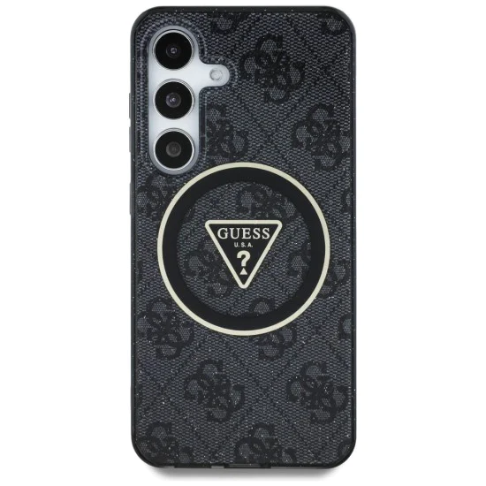 Калъф за Samsung Galaxy S25 - Guess - IML Metal Glitter 4G Circle Triangle MagSafe (GUHMS25SHG4PRTGK) - Черен