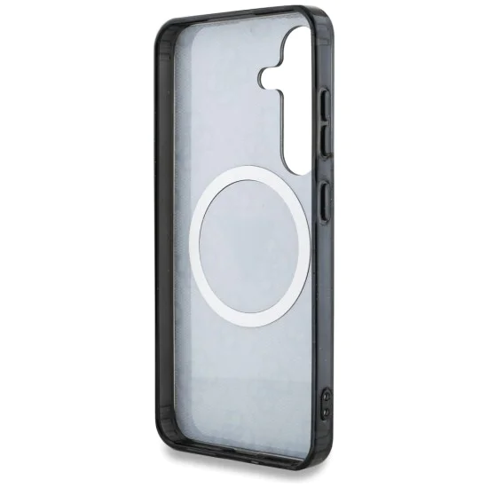 Калъф за Samsung Galaxy S25 - Guess - IML Metal Glitter 4G Circle Triangle MagSafe (GUHMS25SHG4PRTGK) - Черен