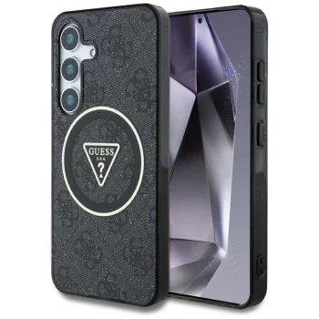 Калъф за Samsung Galaxy S25 - Guess - IML Metal Glitter 4G Circle Triangle MagSafe (GUHMS25SHG4PRTGK) - Черен
