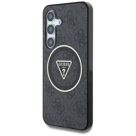 Калъф за Samsung Galaxy S25 - Guess - IML Metal Glitter 4G Circle Triangle MagSafe (GUHMS25SHG4PRTGK) - Черен