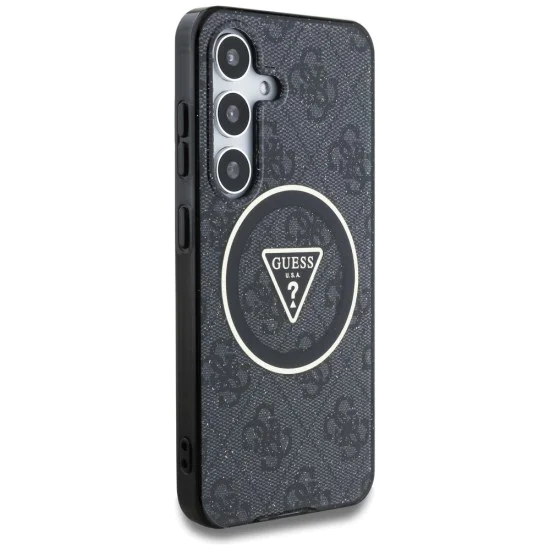 Калъф за Samsung Galaxy S25 - Guess - IML Metal Glitter 4G Circle Triangle MagSafe (GUHMS25SHG4PRTGK) - Черен