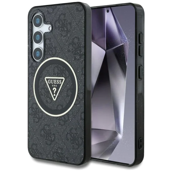 Калъф за Samsung Galaxy S25 - Guess - IML Metal Glitter 4G Circle Triangle MagSafe (GUHMS25SHG4PRTGK) - Черен