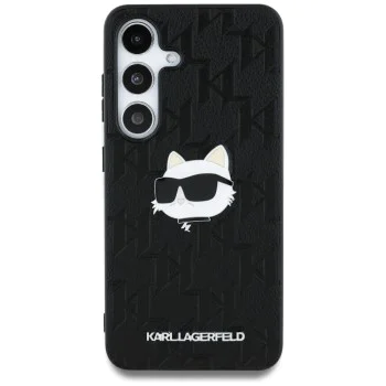 Калъф за Samsung Galaxy S25 - Karl Lagerfeld - Hardcase Monogram Leather (KLHCS25SPGKLCHPK) - Choupette Head Pin