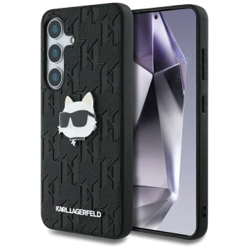 Калъф за Samsung Galaxy S25 - Karl Lagerfeld - Hardcase Monogram Leather (KLHCS25SPGKLCHPK) - Choupette Head Pin