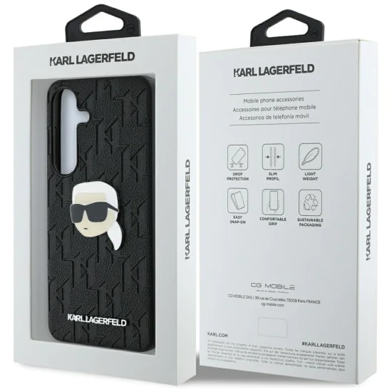 Калъф за Samsung Galaxy S25 - Karl Lagerfeld - Hardcase Monogram Leather (KLHCS25SPGKLKIPK) - Karl Head Pin