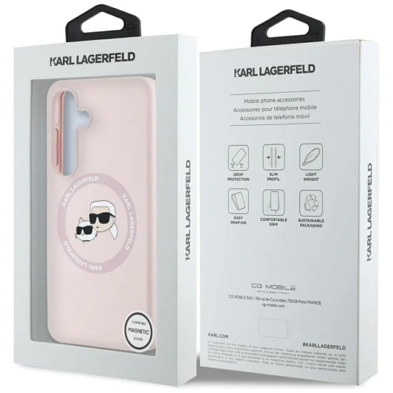 Калъф за Samsung Galaxy S25 - Karl Lagerfeld - Silicone Double Heads (KLHMS25SSKCHTCP) - Розов