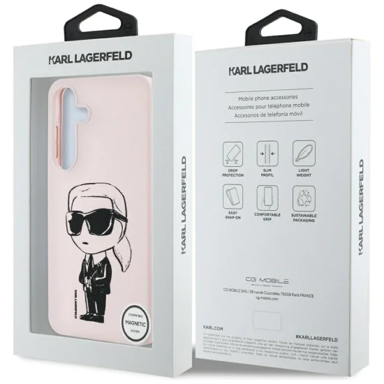 Калъф за Samsung Galaxy S25 - Karl Lagerfeld - Silicone Graffiti MagSafe (KLHMS25SPNYKGRTP) - Ikonik Розов