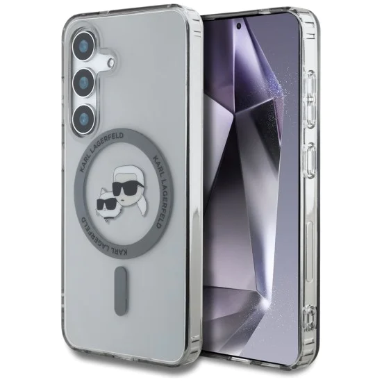 Калъф за Samsung Galaxy S25 - Karl Lagerfeld - IML MagSafe (KLHMS25SHLSKCK) - Metal Karl&Choupette Heads