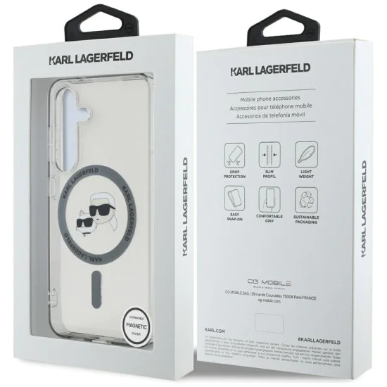 Калъф за Samsung Galaxy S25 - Karl Lagerfeld - IML MagSafe (KLHMS25SHLSKCK) - Metal Karl&Choupette Heads