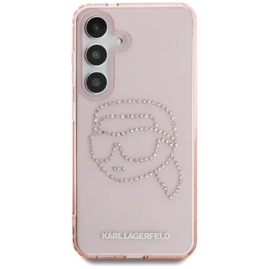 Калъф за Samsung Galaxy S25 - Karl Lagerfeld - IML Rhinestones (KLHCS25SHKHDCELP) - Pink Karl Head
