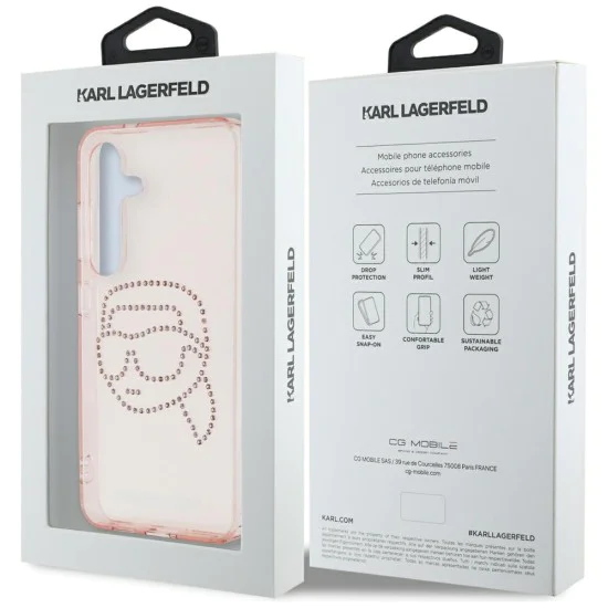 Калъф за Samsung Galaxy S25 - Karl Lagerfeld - IML Rhinestones (KLHCS25SHKHDCELP) - Pink Karl Head