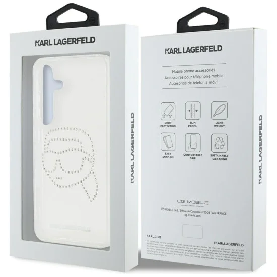 Калъф за Samsung Galaxy S25 - Karl Lagerfeld - IML Rhinestones (KLHCS25SHKHDCELT) - Transparent Karl Head