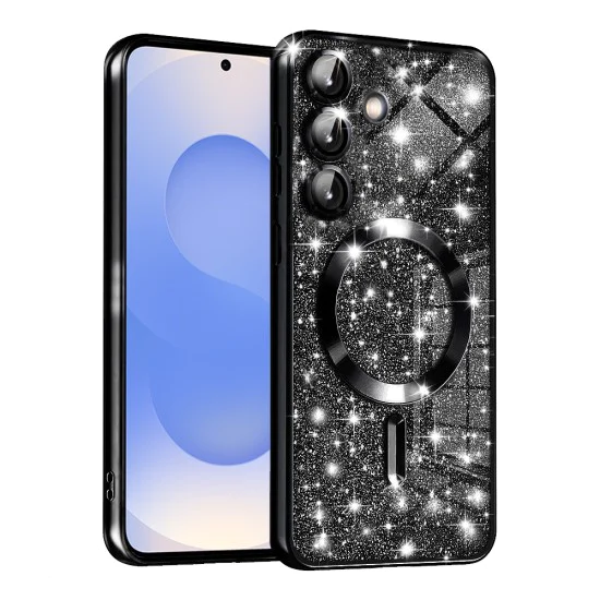 Калъф за Samsung Galaxy S25 - Луксозен Glitter MagSafe - Черен