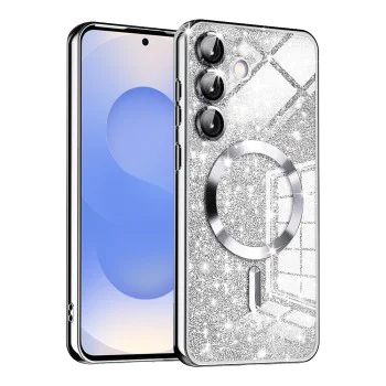 Калъф за Samsung Galaxy S25 - Луксозен Glitter MagSafe - Сребрист