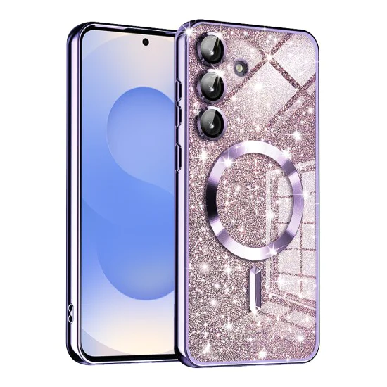 Калъф за Samsung Galaxy S25 - Луксозен Glitter MagSafe - Светло лилав