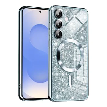 Калъф за Samsung Galaxy S25 - Луксозен Glitter MagSafe - Светло син