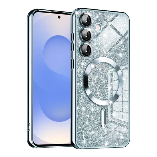 Калъф за Samsung Galaxy S25 - Луксозен Glitter MagSafe - Светло син