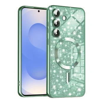 Калъф за Samsung Galaxy S25 - Луксозен Glitter MagSafe - Светло зелен