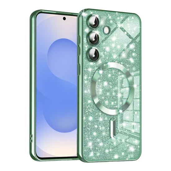Калъф за Samsung Galaxy S25 - Луксозен Glitter MagSafe - Светло зелен