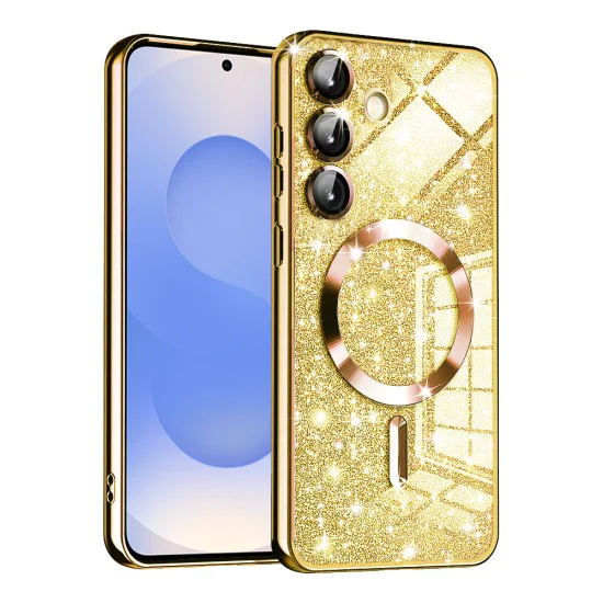 Калъф за Samsung Galaxy S25 - Луксозен Glitter MagSafe - Златен