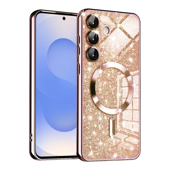 Калъф за Samsung Galaxy S25 - Luxury Glitter MagSafe - Rose Gold