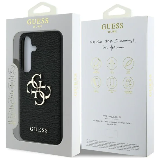 Калъф за Samsung Galaxy S25 Plus - Guess - Hardcase 4G Grained Big and Classic Logo (GUHCS25MPGT4MBK) - Черен