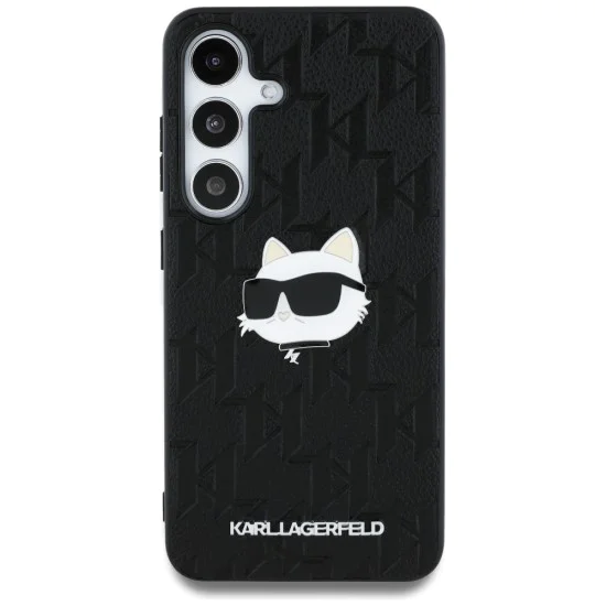 Калъф за Samsung Galaxy S25 Plus - Karl Lagerfeld - Hardcase Monogram Leather (KLHCS25MPGKLCHPK) - Choupette Head Pin