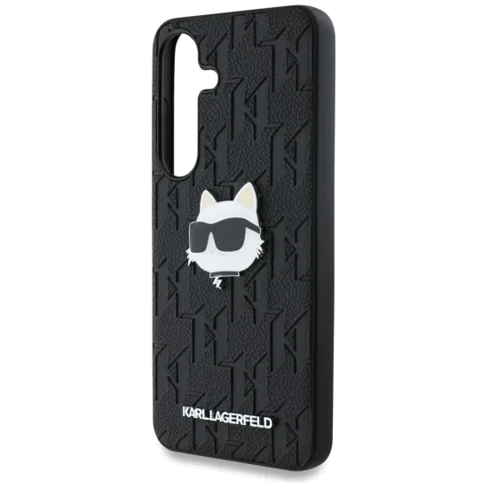 Калъф за Samsung Galaxy S25 Plus - Karl Lagerfeld - Hardcase Monogram Leather (KLHCS25MPGKLCHPK) - Choupette Head Pin