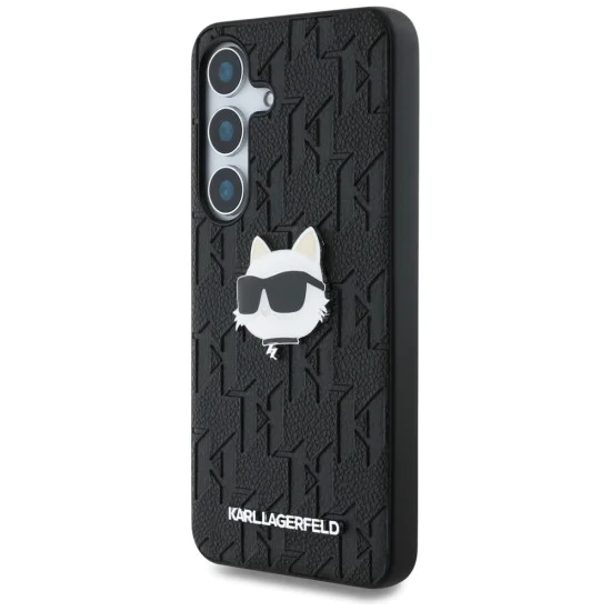 Калъф за Samsung Galaxy S25 Plus - Karl Lagerfeld - Hardcase Monogram Leather (KLHCS25MPGKLCHPK) - Choupette Head Pin