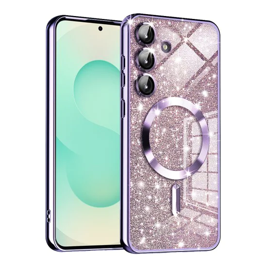 Калъф за Samsung Galaxy S25 Plus - Луксозен Glitter MagSafe - Светло лилав