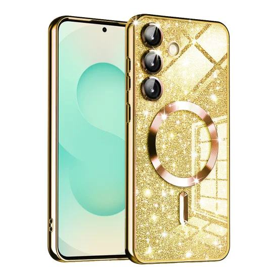 Калъф за Samsung Galaxy S25 Plus - Луксозен Glitter MagSafe - Златен