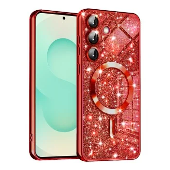 Калъф за Samsung Galaxy S25 Plus - Luxury Glitter MagSafe - Червен