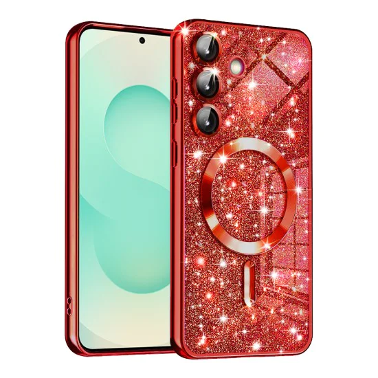 Калъф за Samsung Galaxy S25 Plus - Luxury Glitter MagSafe - Червен