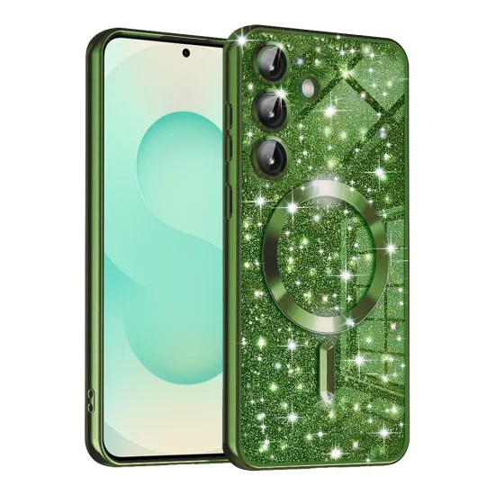 Калъф за Samsung Galaxy S25 Plus - Luxury Glitter MagSafe - Deep Green