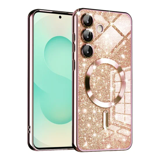 Калъф за Samsung Galaxy S25 Plus - Luxury Glitter MagSafe - Rose Gold