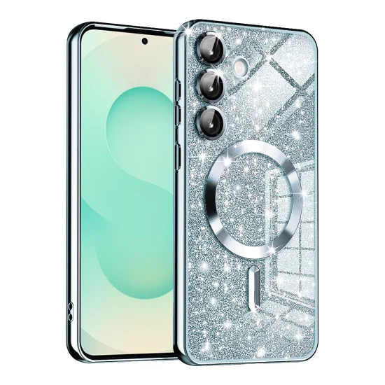 Калъф за Samsung Galaxy S25 Plus - Luxury Glitter MagSafe - Светло син