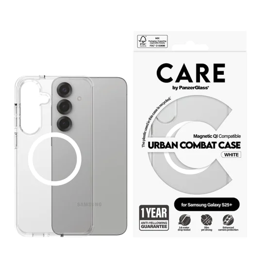 Калъф за Samsung Galaxy S25 Plus - PanzerGlass® - CARE Flagship Urban Combat White Qi Compatible - Прозрачен